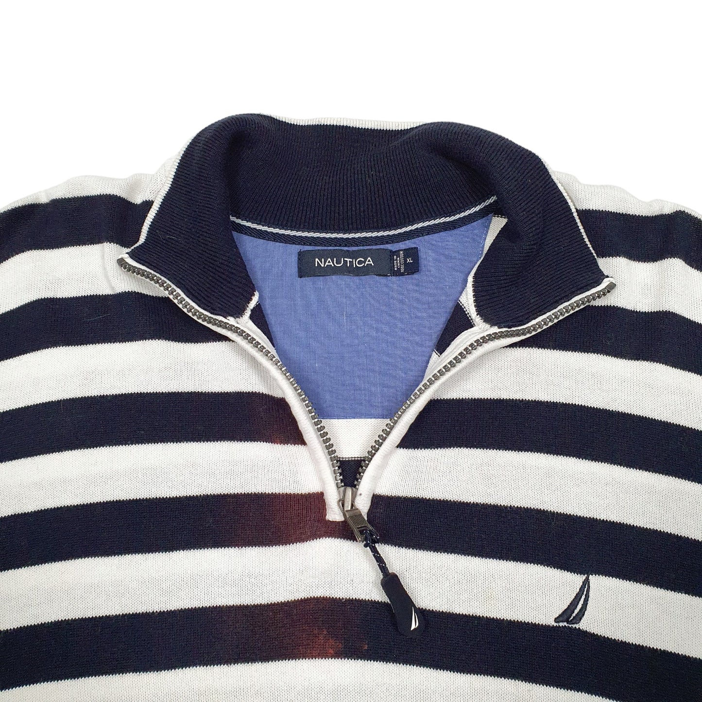 Mens White Nautica Knit Nautical Stripe Quarter Zip Jumper