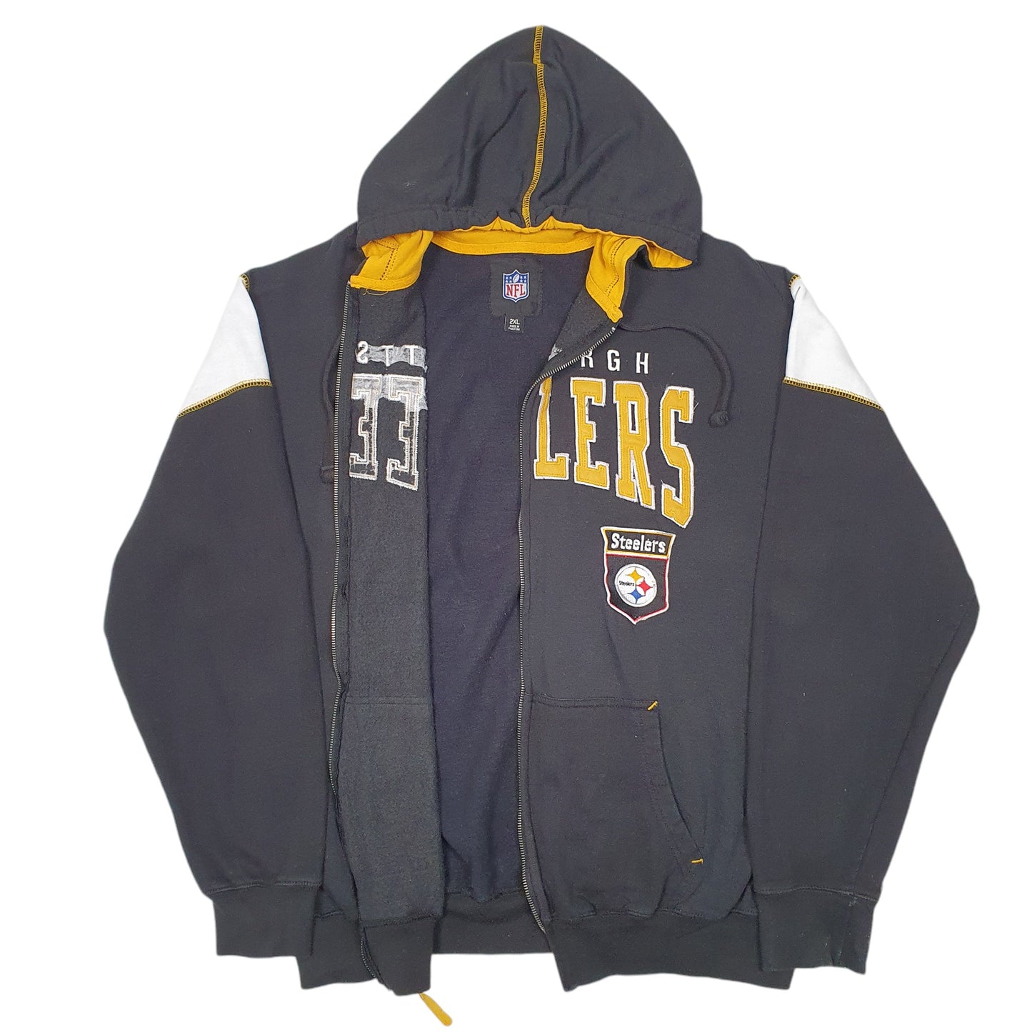 Mens Black NFL Hoodie Pittsburgh Steelers Spellout American Football Full Zip Jumper