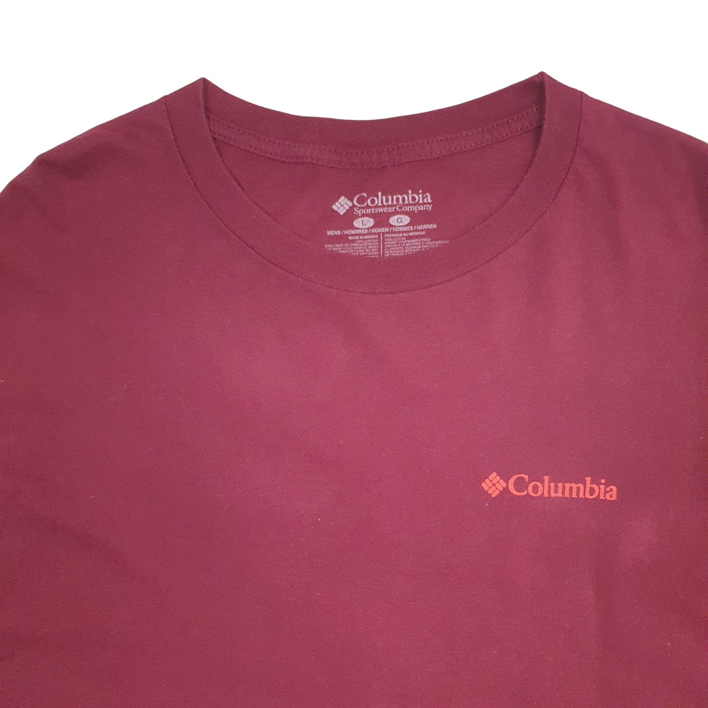Mens Burgundy Columbia Sportswear Backprint Short Sleeve T Shirt