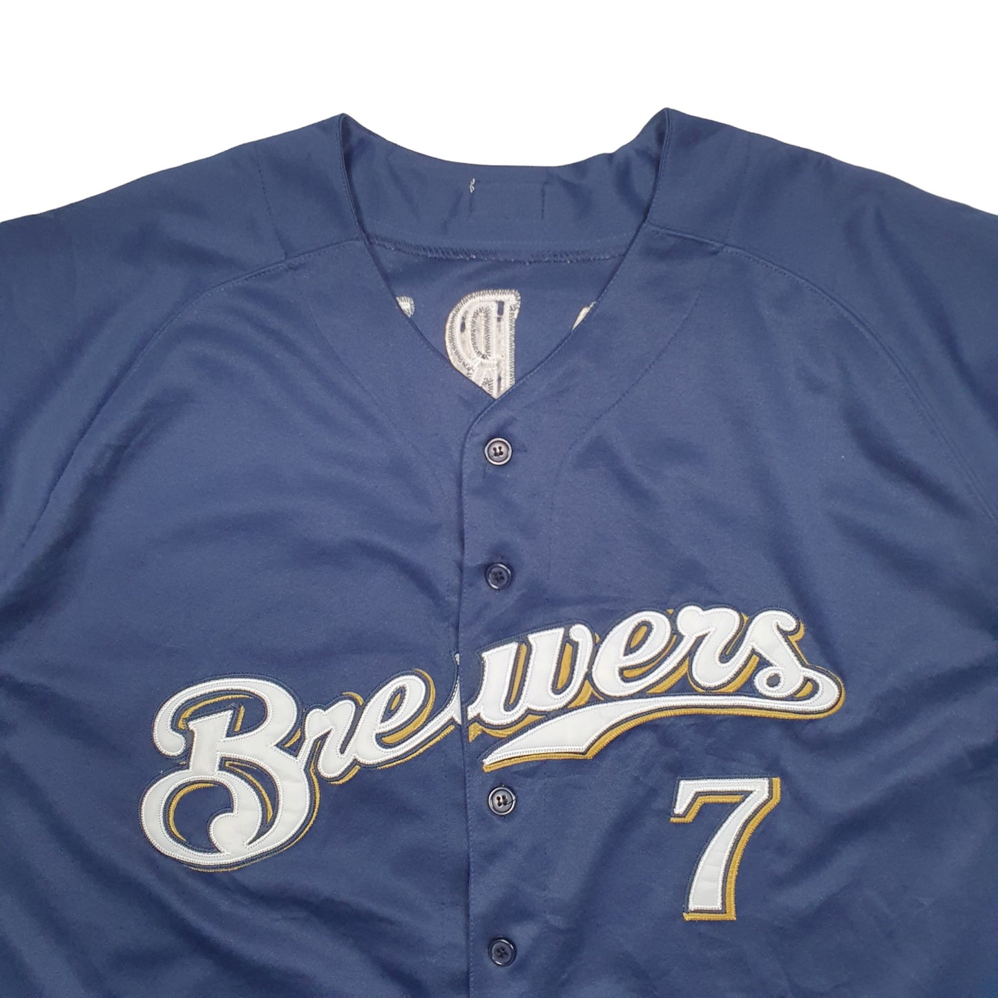 Mens Navy Majestic MLB Baseball Jersey Milwaukee Brewers Short Sleeve T Shirt