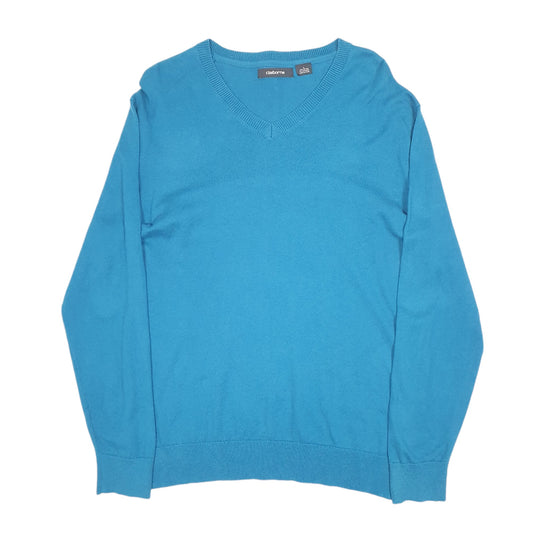 Mens Blue Claiborne Knit V Neck Jumper