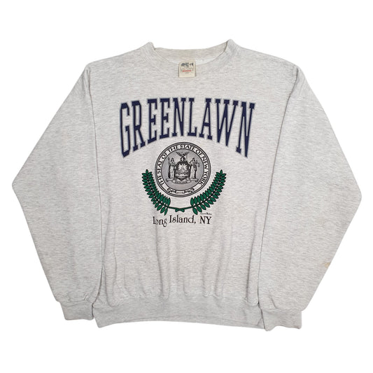Mens Grey My Town Originals Vintage 90s Made In USA Greenlawn New York Crewneck Jumper