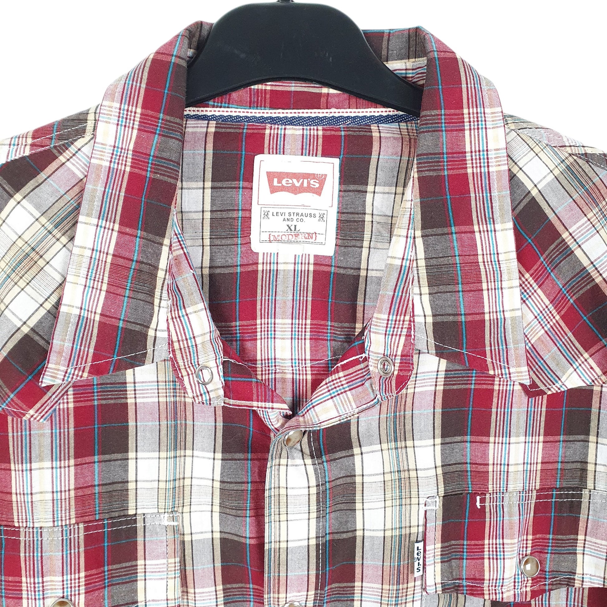 Mens Burgundy Levis Western Modern Cowboy Snap Button Long Sleeve Shirt