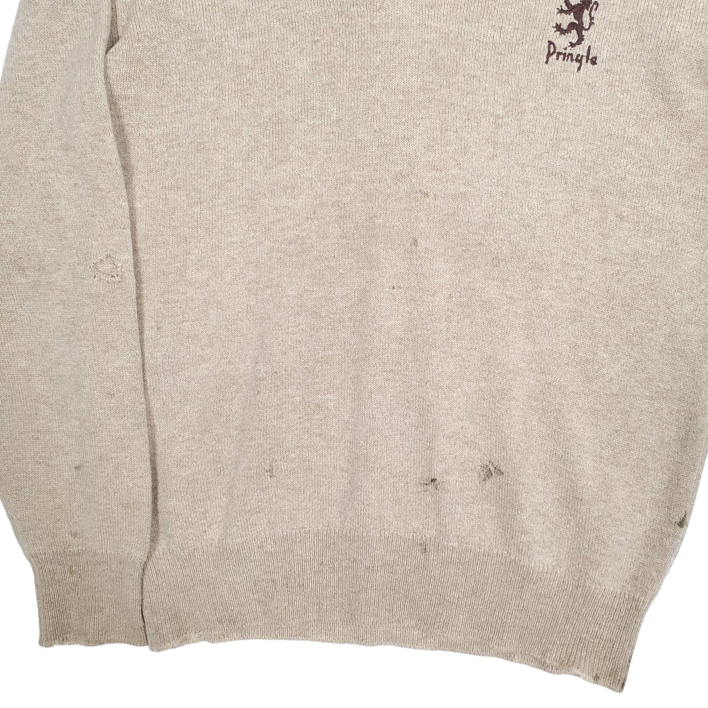 Mens Beige Pringle Vintage 1950s 60s Scotland V Neck Jumper