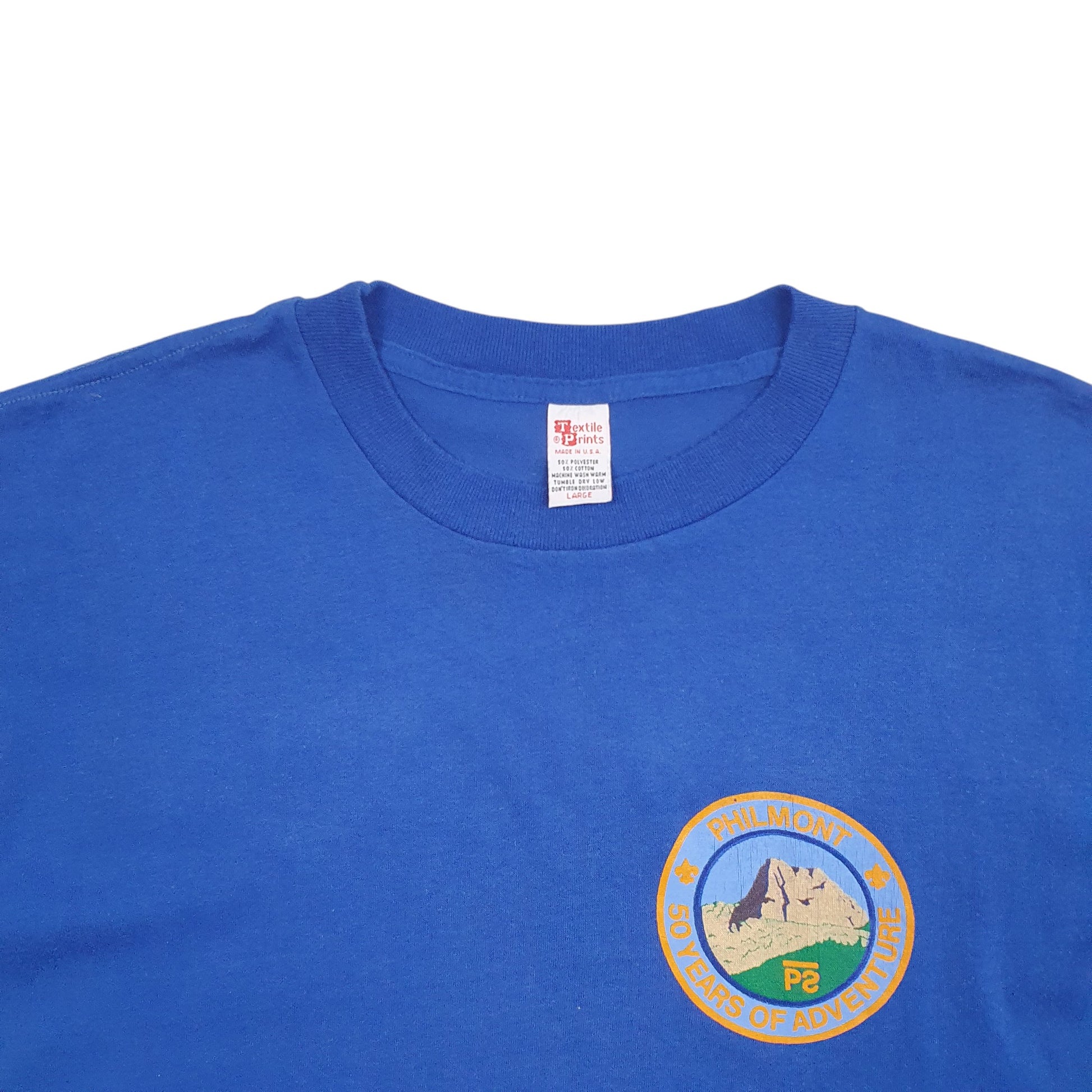 Mens Blue Textile Prints Single Stitch Vintage 90s Made In USA Philmont Short Sleeve T Shirt