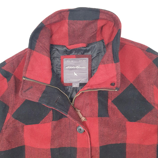 Womens Red Eddie Bauer Plaid Longline Trench Parka  Coat