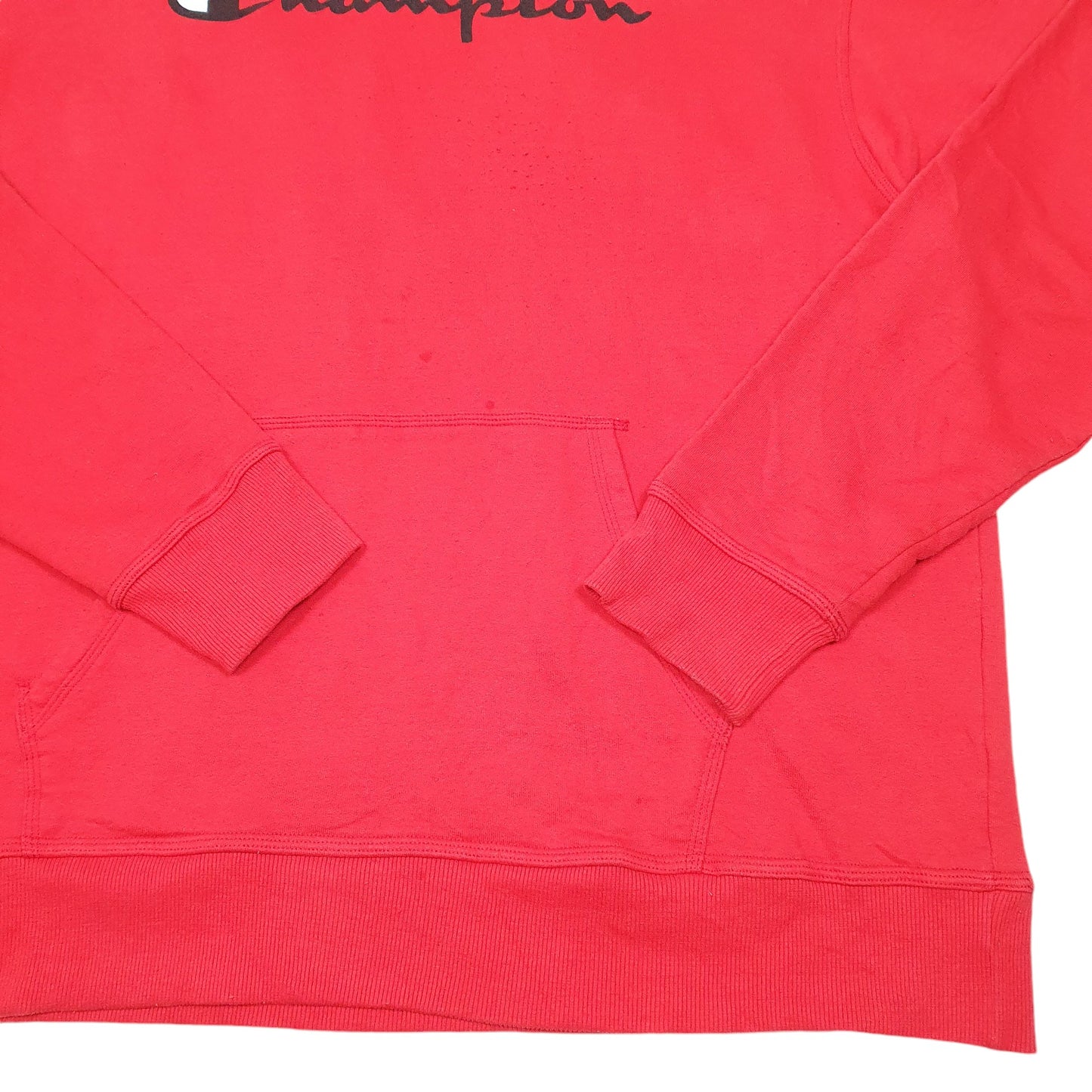 Mens Red Champion Script Hoodie Jumper