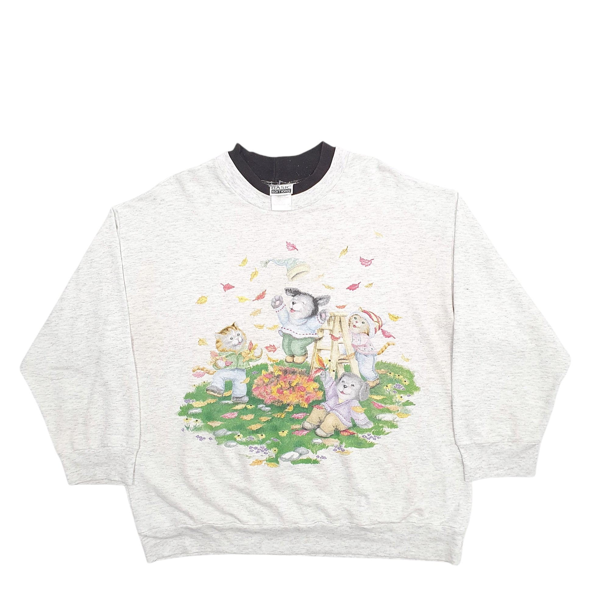 Mens Grey Basic Editions Cats Crewneck Jumper