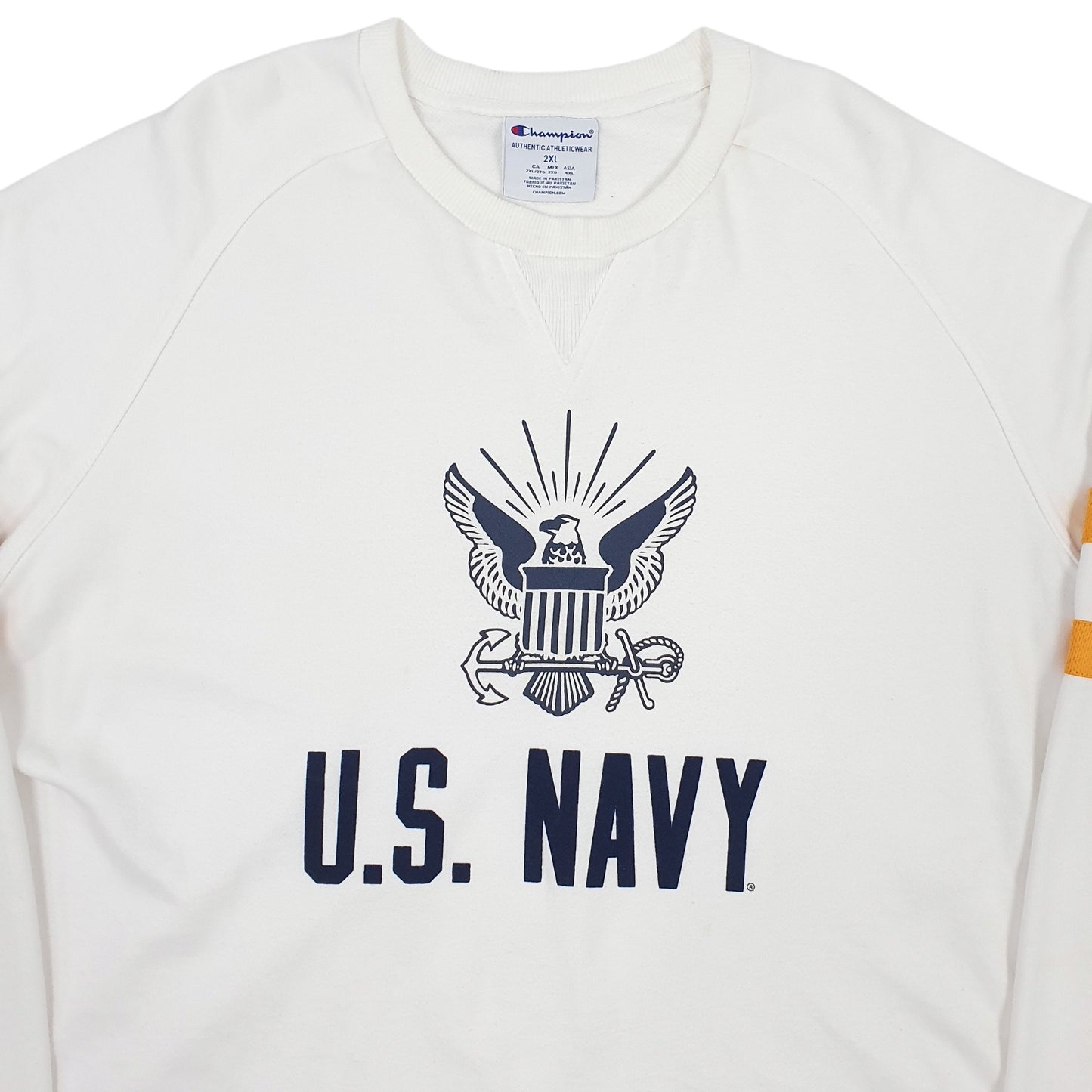 Mens White Champion US Navy Spellout Crewneck Jumper