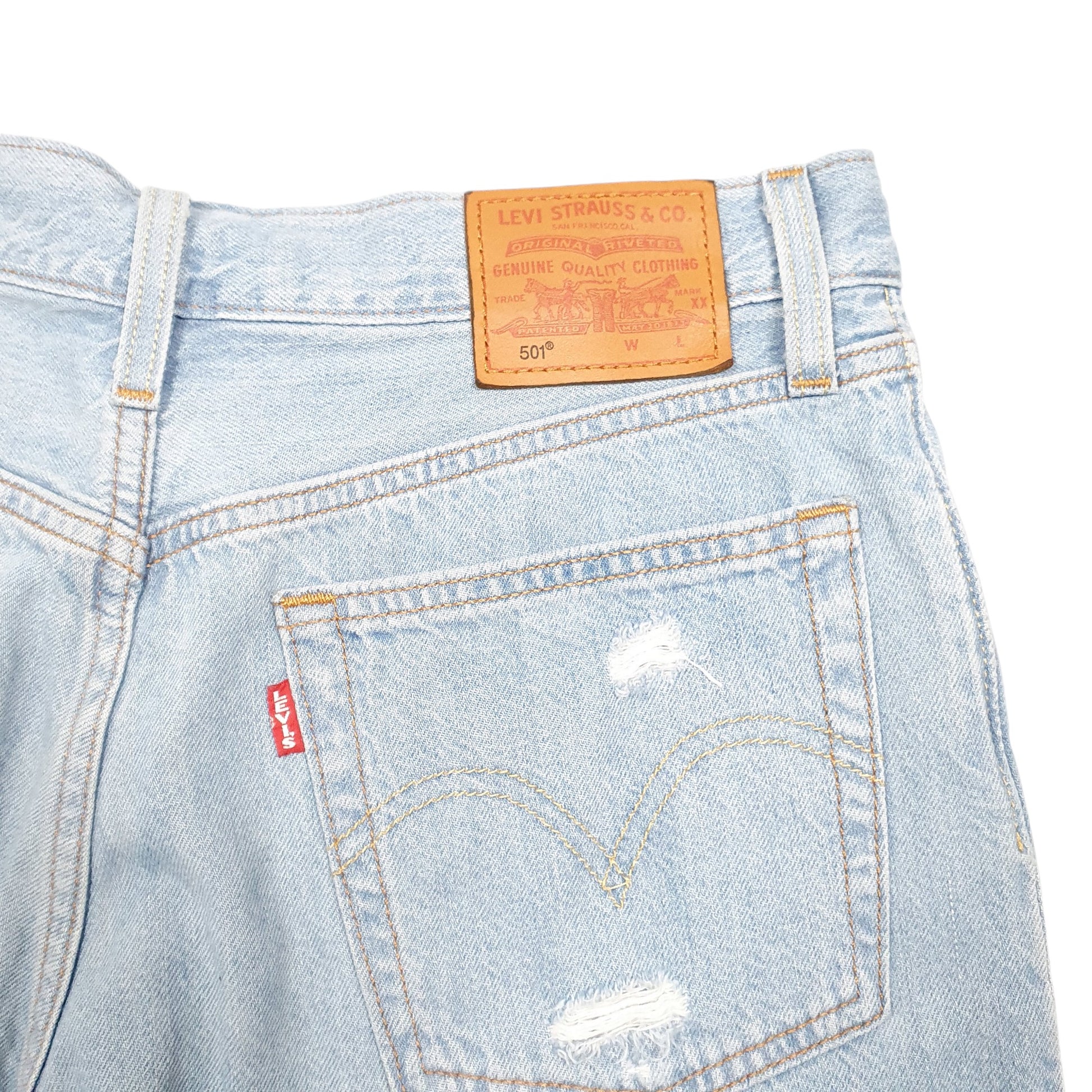 Womens Blue Levis 501 Jorts Hot Pants Disressed Denim Shorts