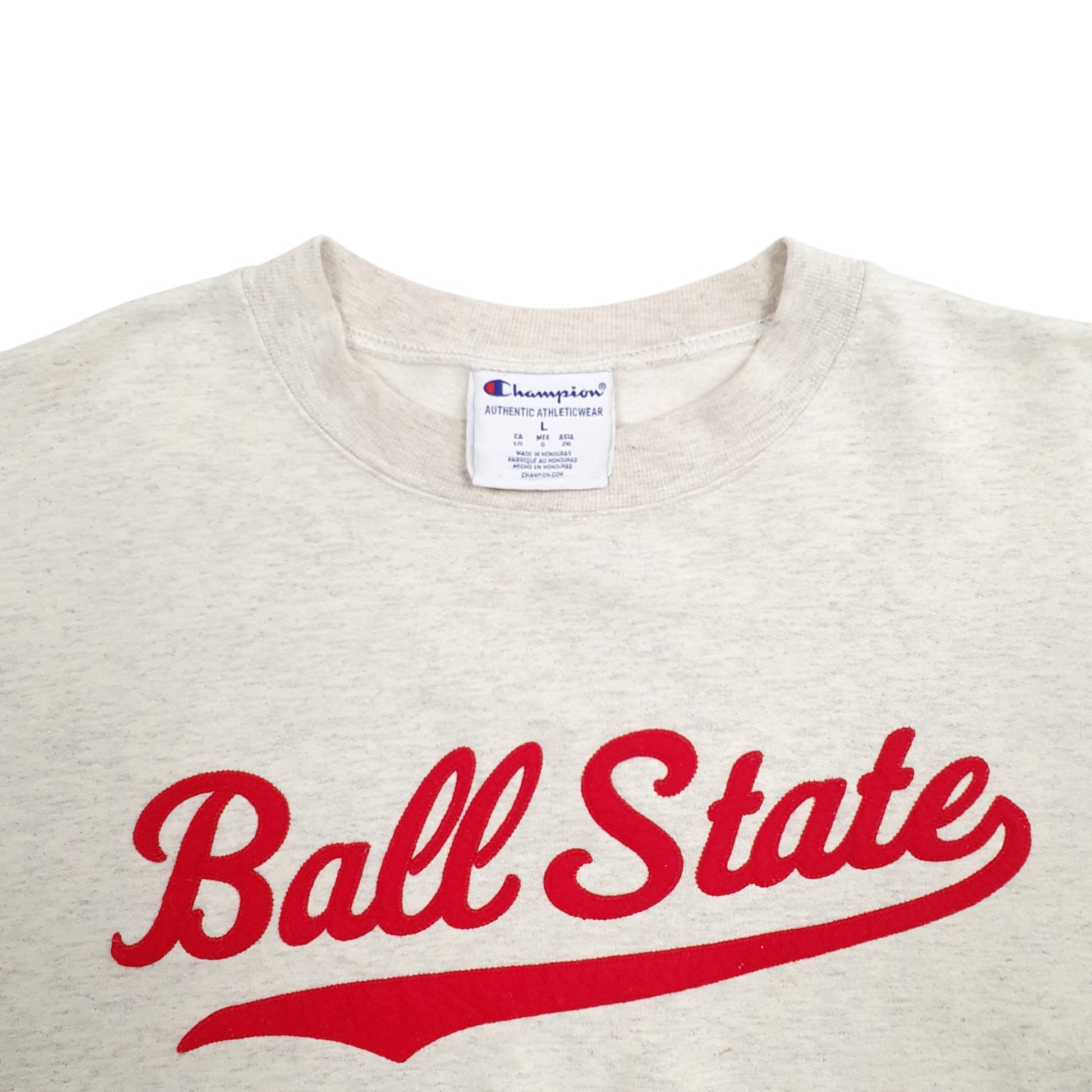 Mens Grey Champion Ball State Spellout Crewneck Jumper