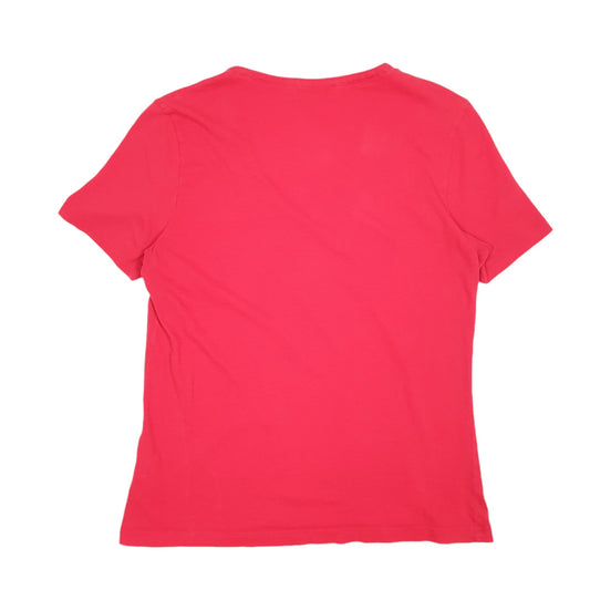 Womens Red Lacoste V Neck Short Sleeve T Shirt