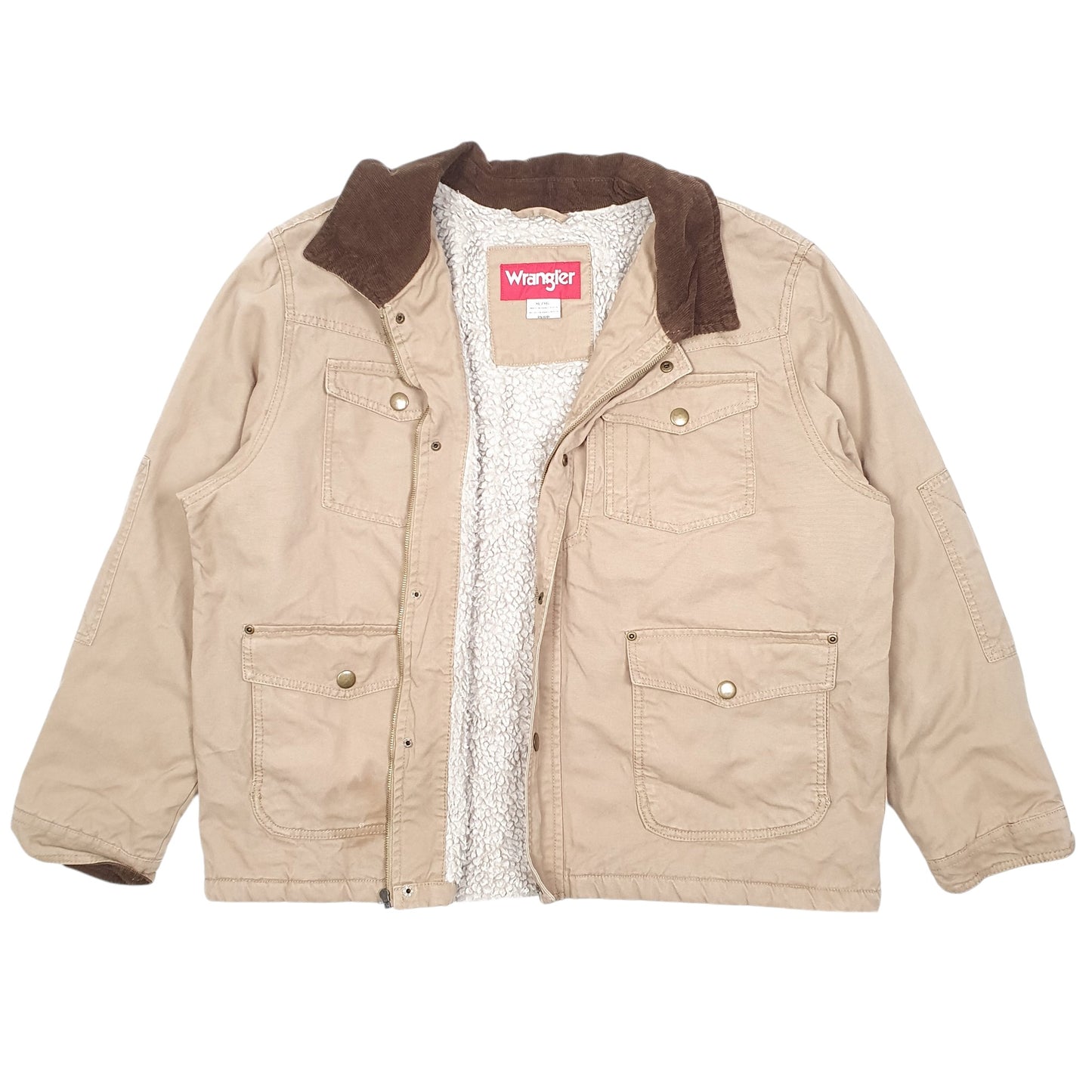 Mens Beige Wrangler Chore Jacket Sherpa Lined  Coat