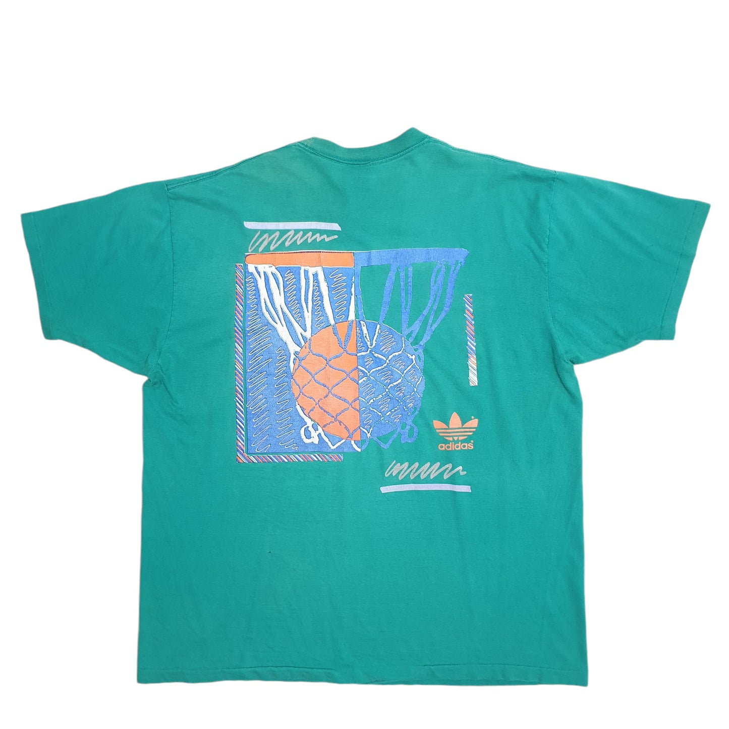 Mens Green Adidas Spellout Basketball Vintage 2000's Short Sleeve T Shirt