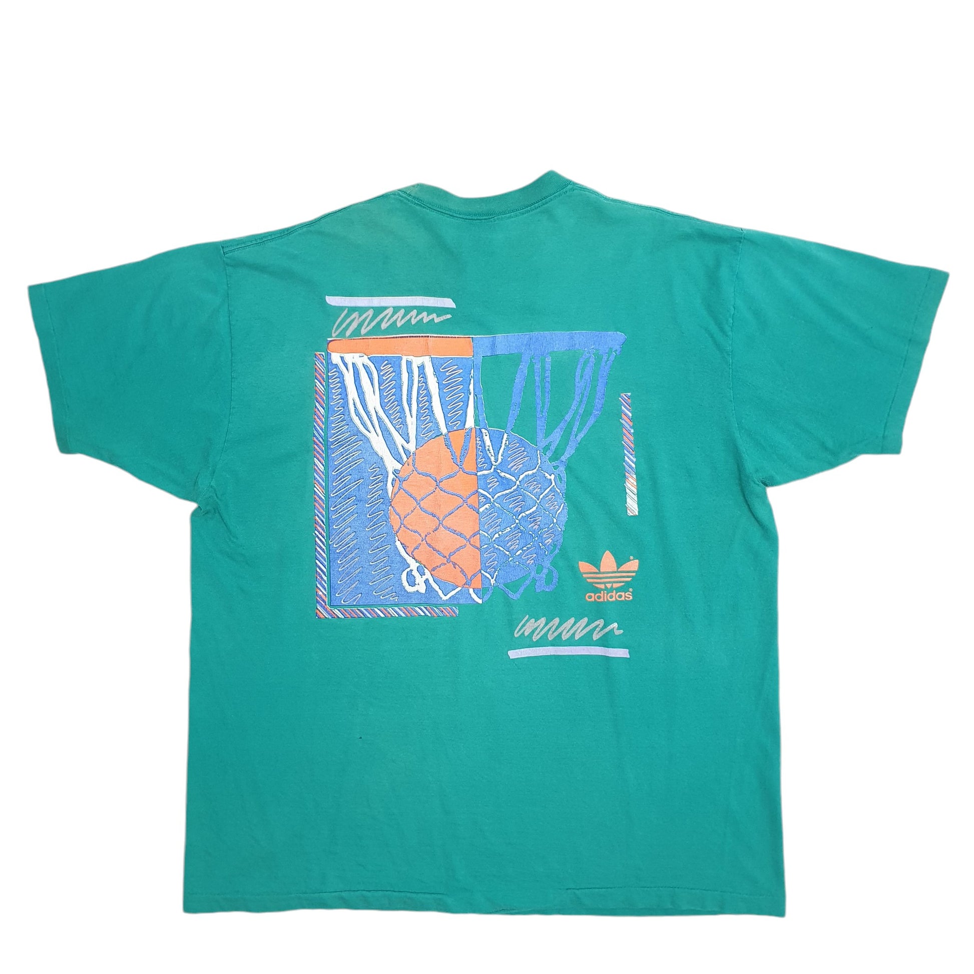 Mens Green Adidas Spellout Basketball Vintage 2000's Short Sleeve T Shirt