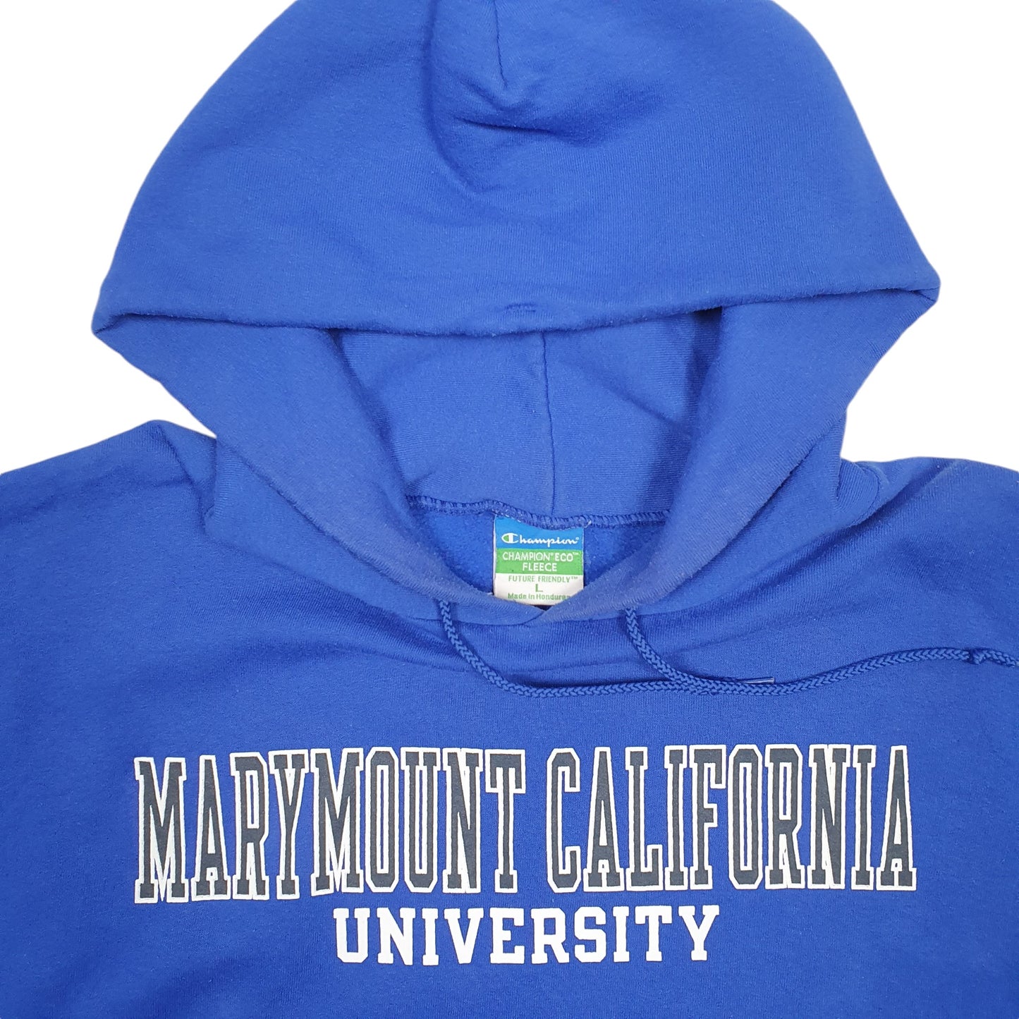 Mens Blue Champion Mary Mount California University Spellout Hoodie Jumper