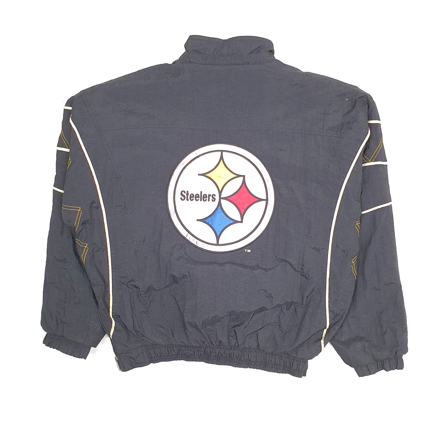 Mens Black Starter Pro Line Vintage 1990s NFL Pittsburgh Steelers Crewneck Coat