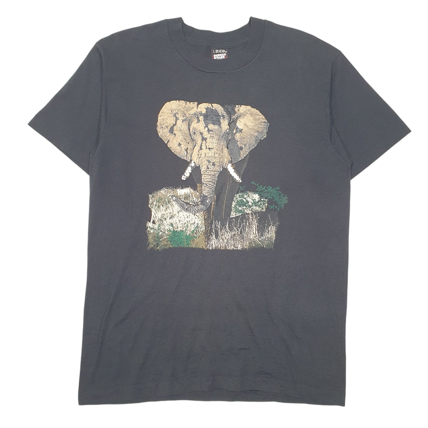 Mens Black Screen Stars Single Stitch Vintage 90s Made In USA Elephant Short Sleeve T Shirt