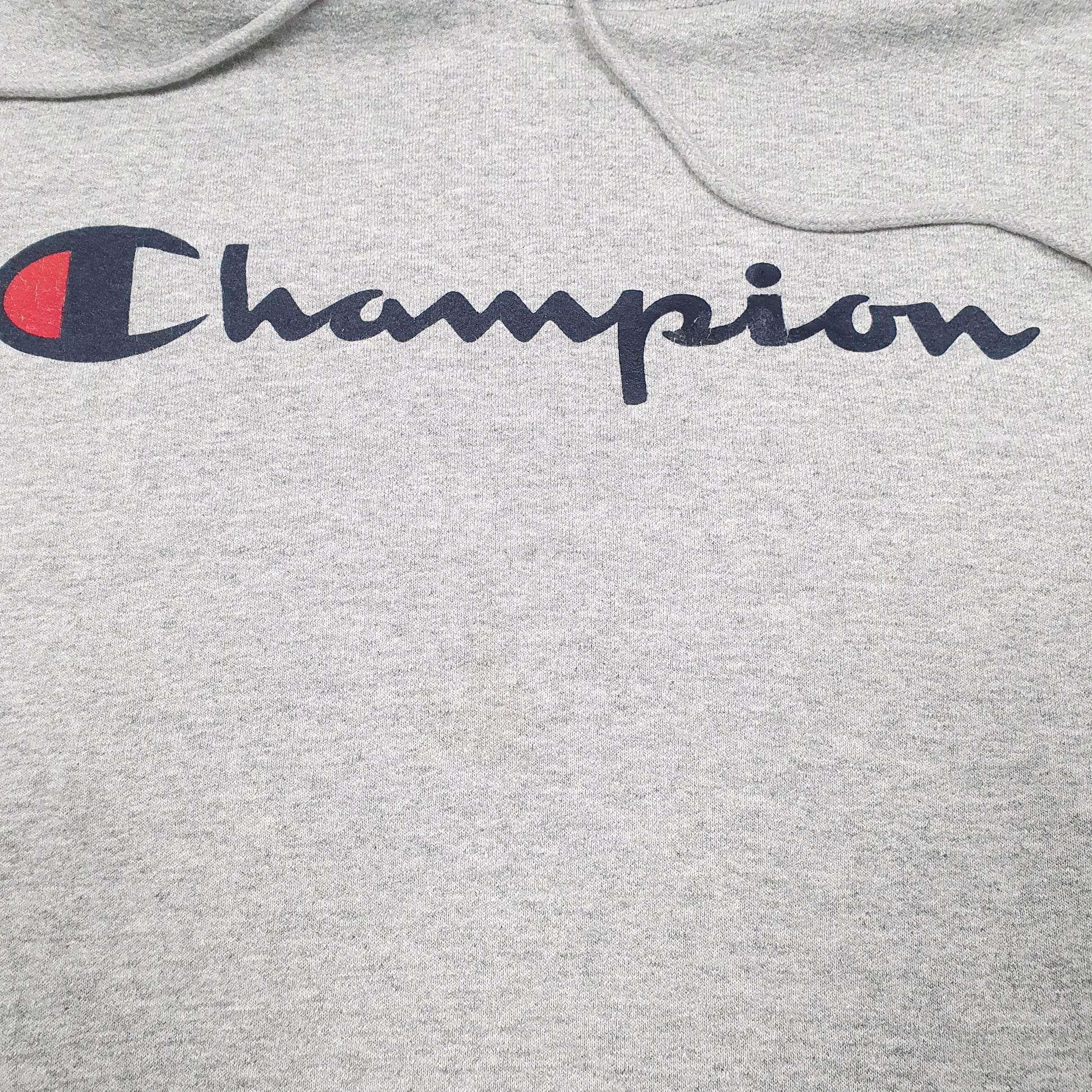 Mens Grey Champion Script Hoodie Jumper