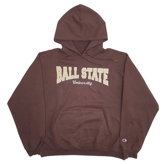 Mens Brown Champion Ball State University Hoodie Jumper
