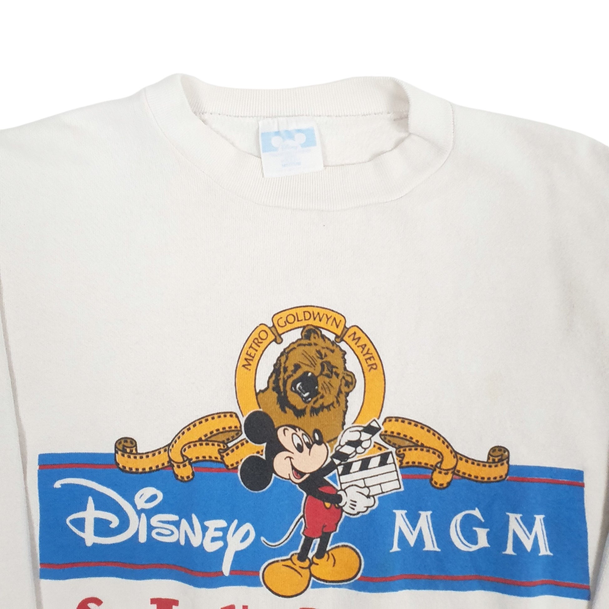 Womens White Disney Made in USA Vintage 1990s Metro Goldwyn Mayer Studios Crewneck Jumper