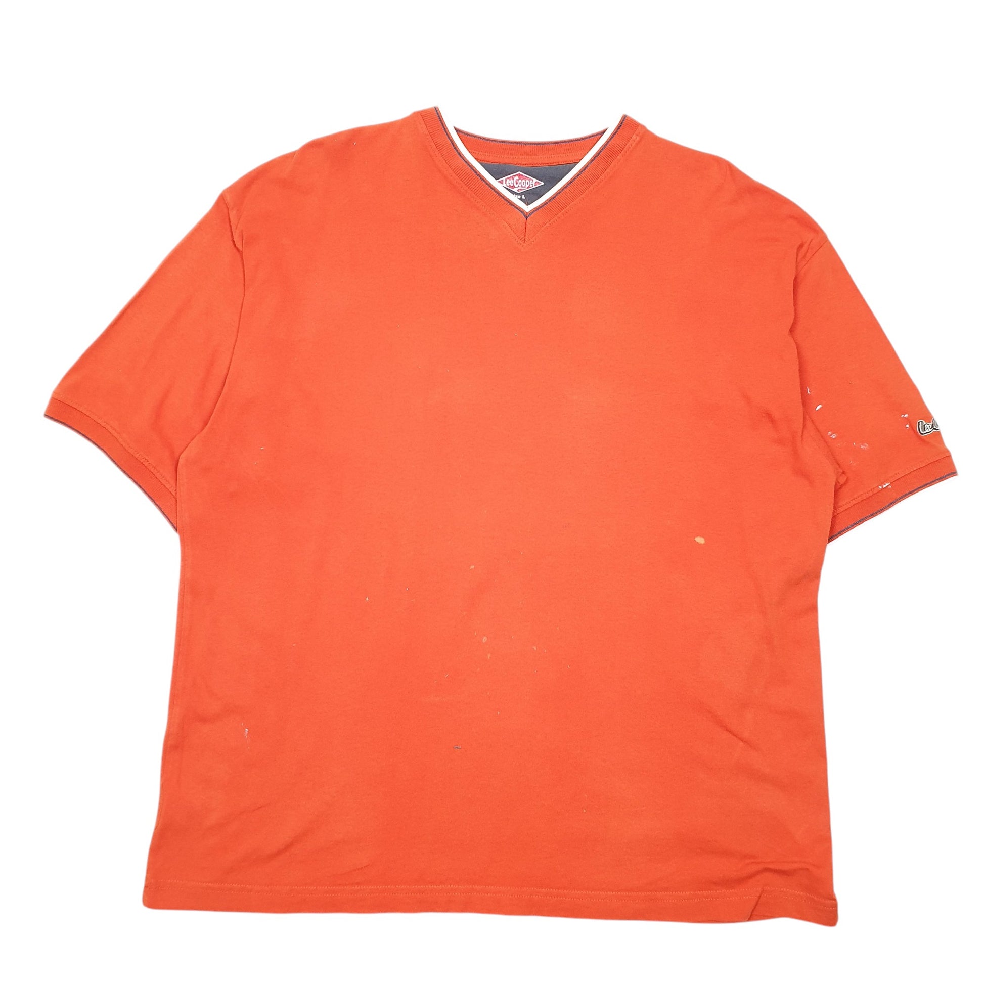 Mens Orange Lee Cooper V Neck Short Sleeve T Shirt