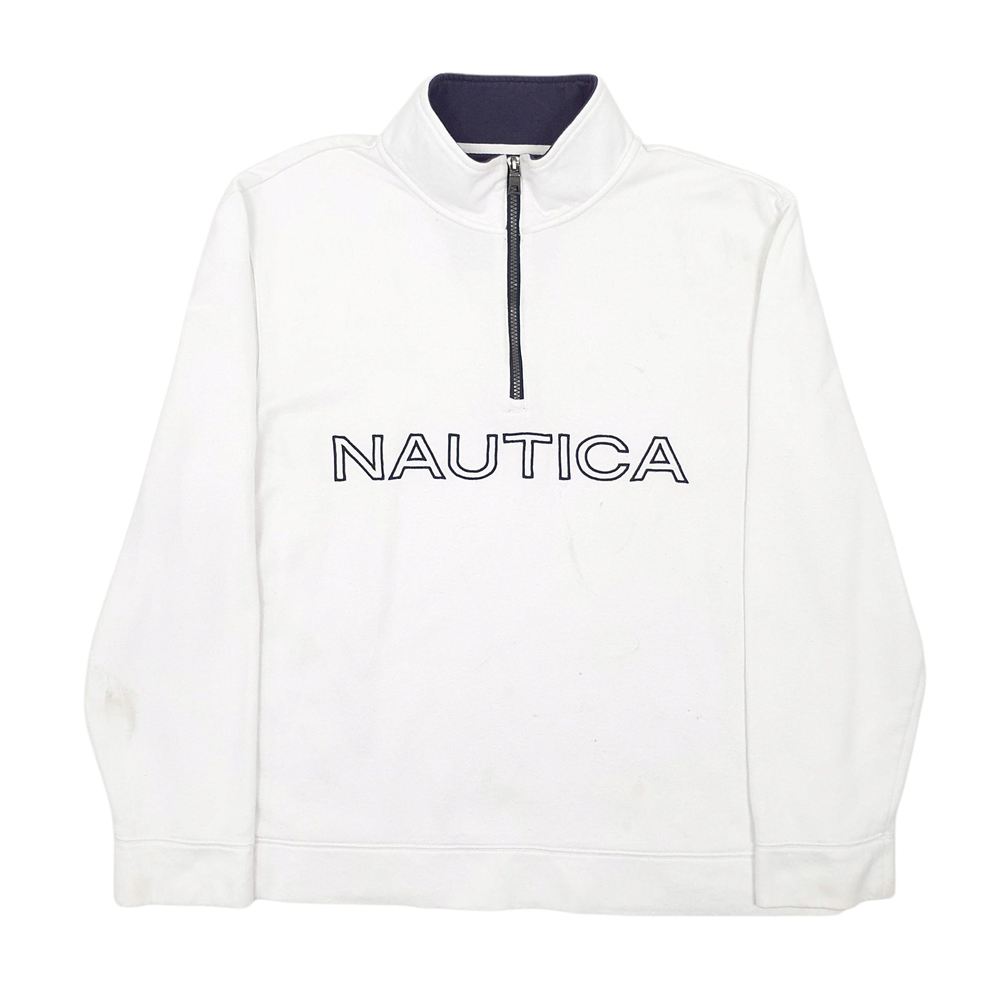 Mens White Nautica Spellout Quarter Zip Jumper