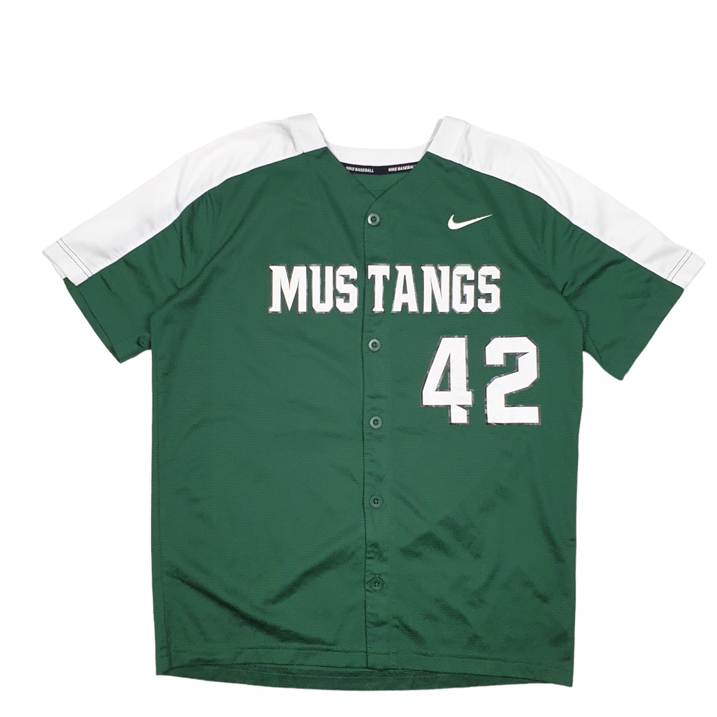 Mens Green Nike MLB Baseball Jersey Mustangs Short Sleeve T Shirt