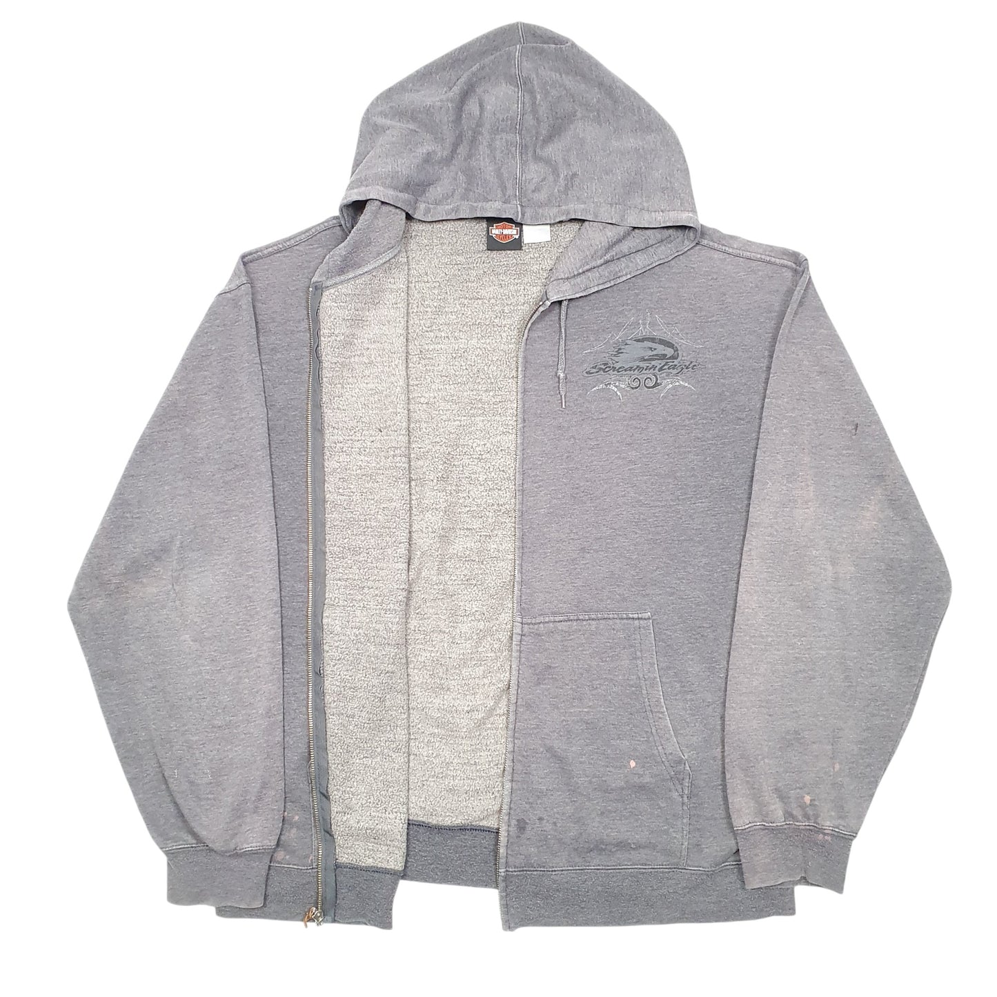 Mens Grey Harley Davidson Hoodie Motorcycles Biker Screamin Eagle Full Zip Jumper