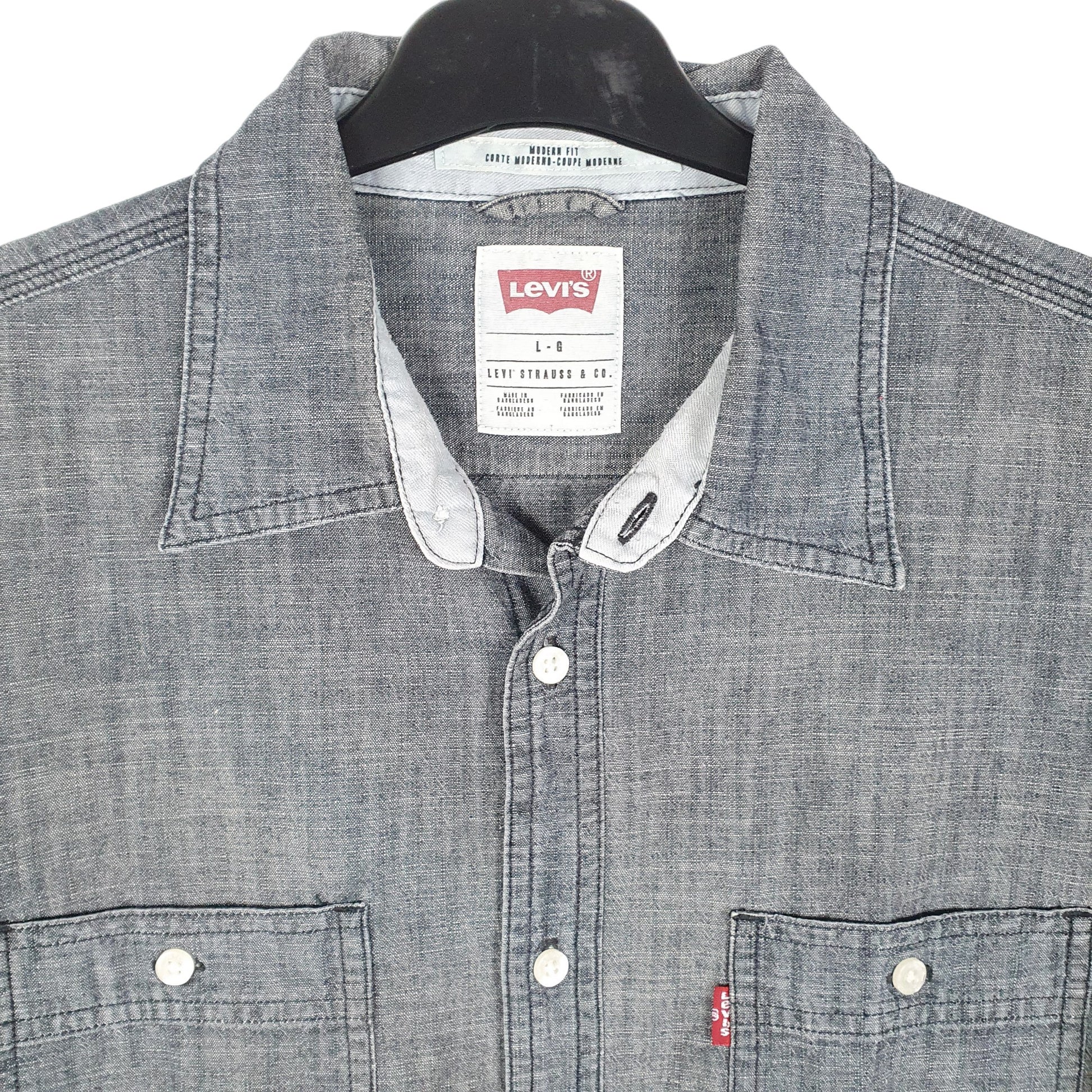 Mens Grey Levis Chambray Work Modern Long Sleeve Shirt