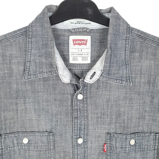 Mens Grey Levis Chambray Work Modern Long Sleeve Shirt