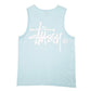 Mens Blue Stussy Spellout Vest Tank Top Short Sleeve T Shirt