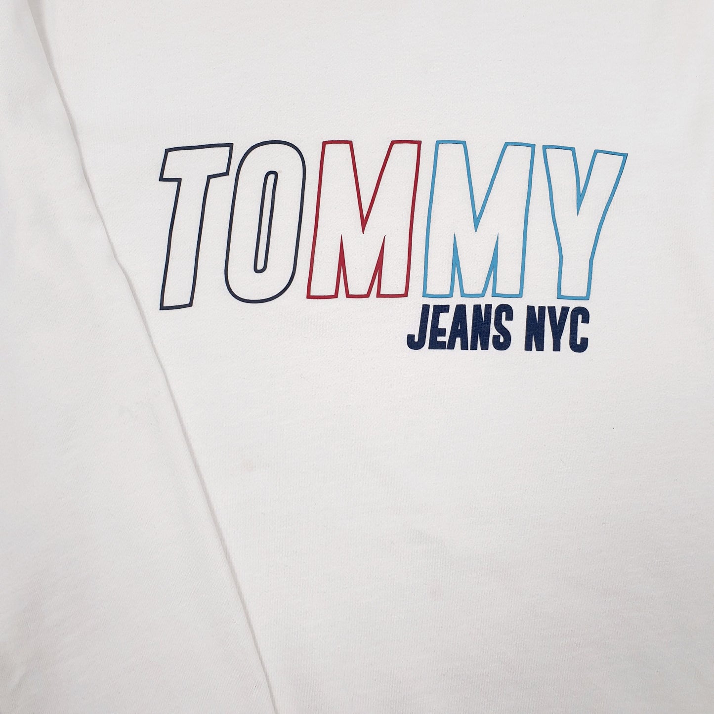 Mens White Tommy Hilfiger Jeans Spellout Relaxed Fit Crewneck Jumper