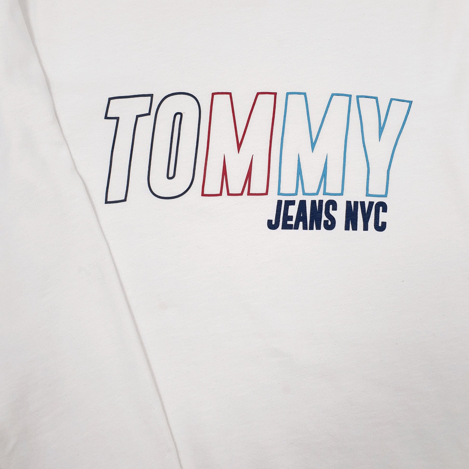 Mens White Tommy Hilfiger Jeans Spellout Relaxed Fit Crewneck Jumper