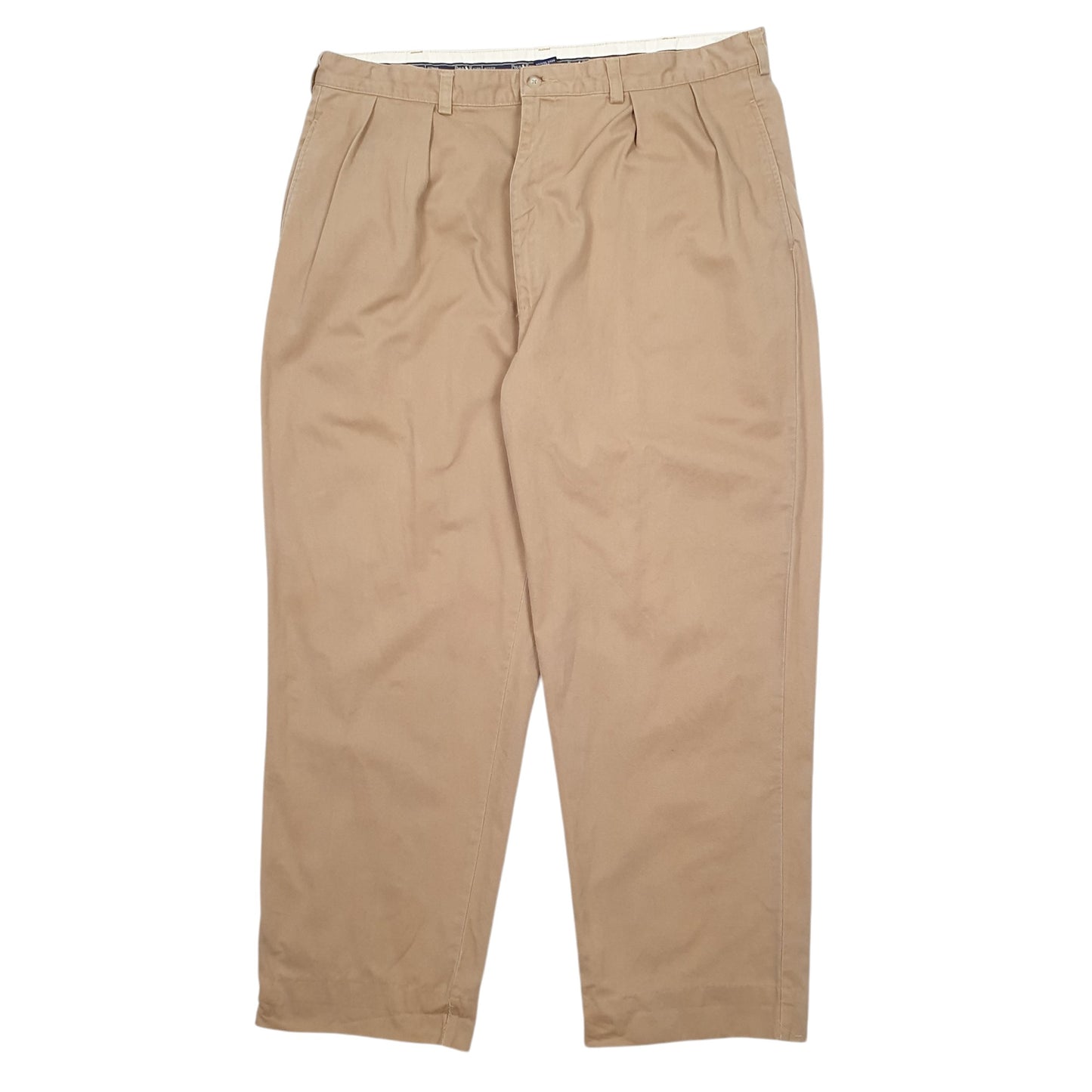 Mens Beige Polo Ralph Lauren Double Pleated Vintage 2000's Chino Trousers