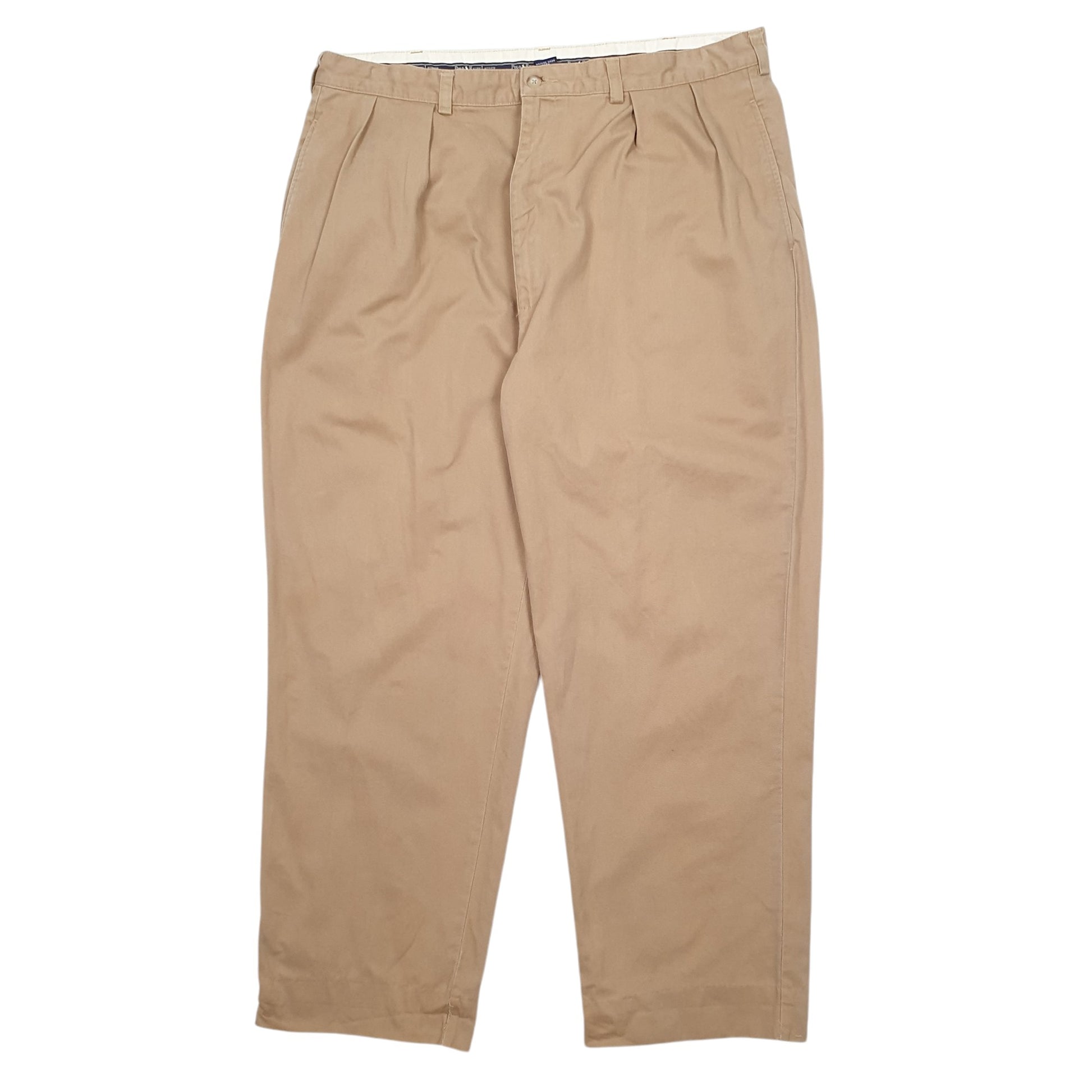 Mens Beige Polo Ralph Lauren Double Pleated Vintage 2000's Chino Trousers