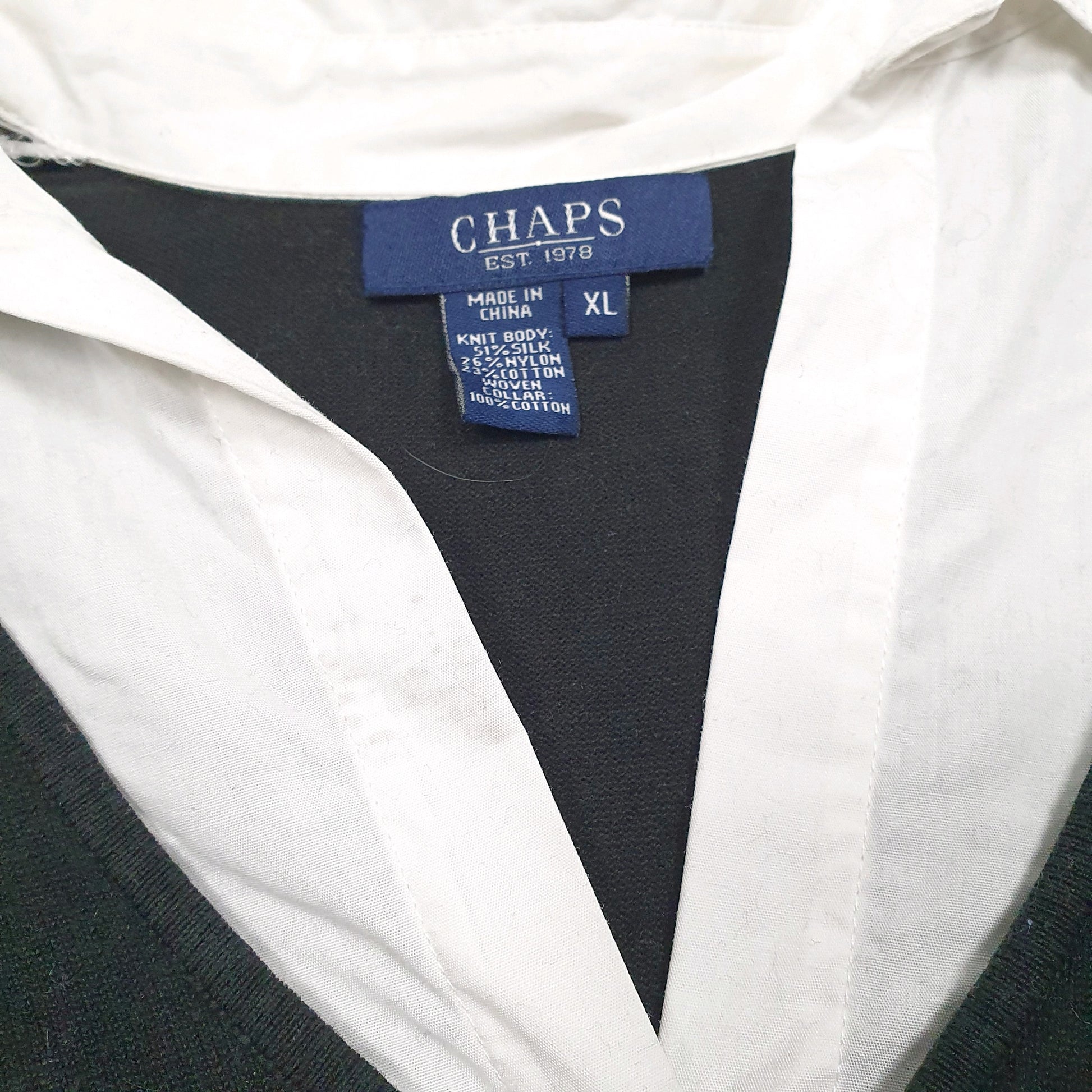 Womens Black Chaps Knit Collared V Neck Jumper