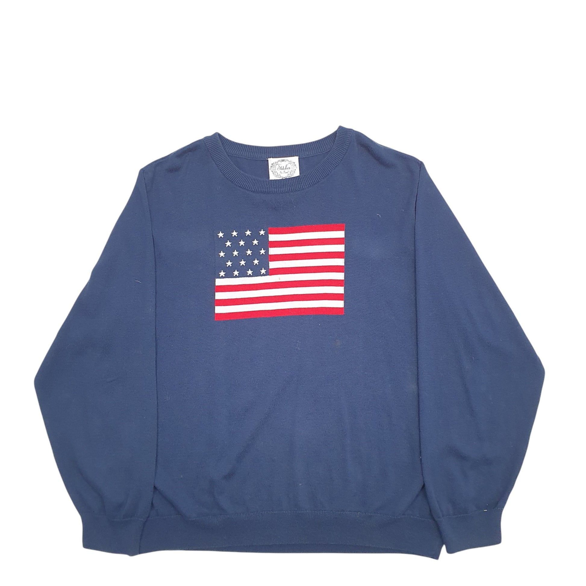 Mens Navy Stitches In Time America Crewneck Jumper