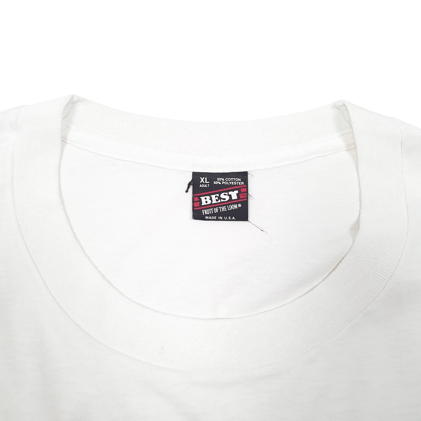 Mens White Fruit Of The Loom Single Stitch Vintage 90s Made In USA Picnic Winner Short Sleeve T Shirt