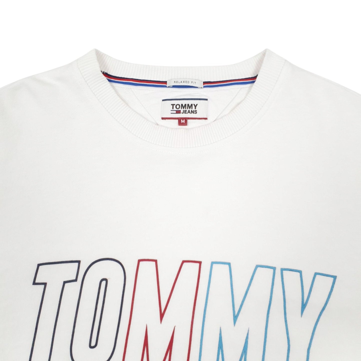 Mens White Tommy Hilfiger Jeans Spellout Relaxed Fit Crewneck Jumper