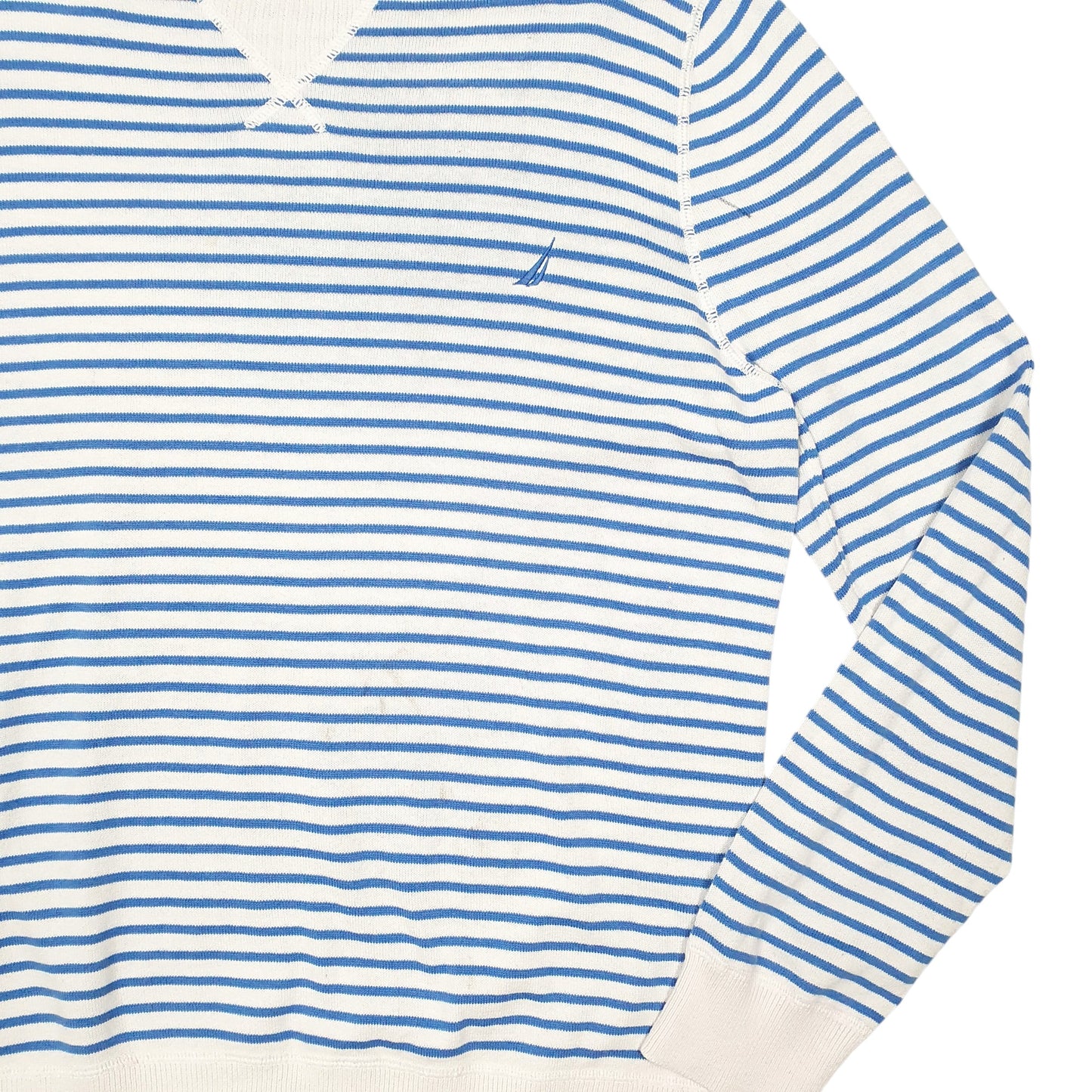 Mens Blue Nautica Knit Striped Sweater Crewneck Jumper