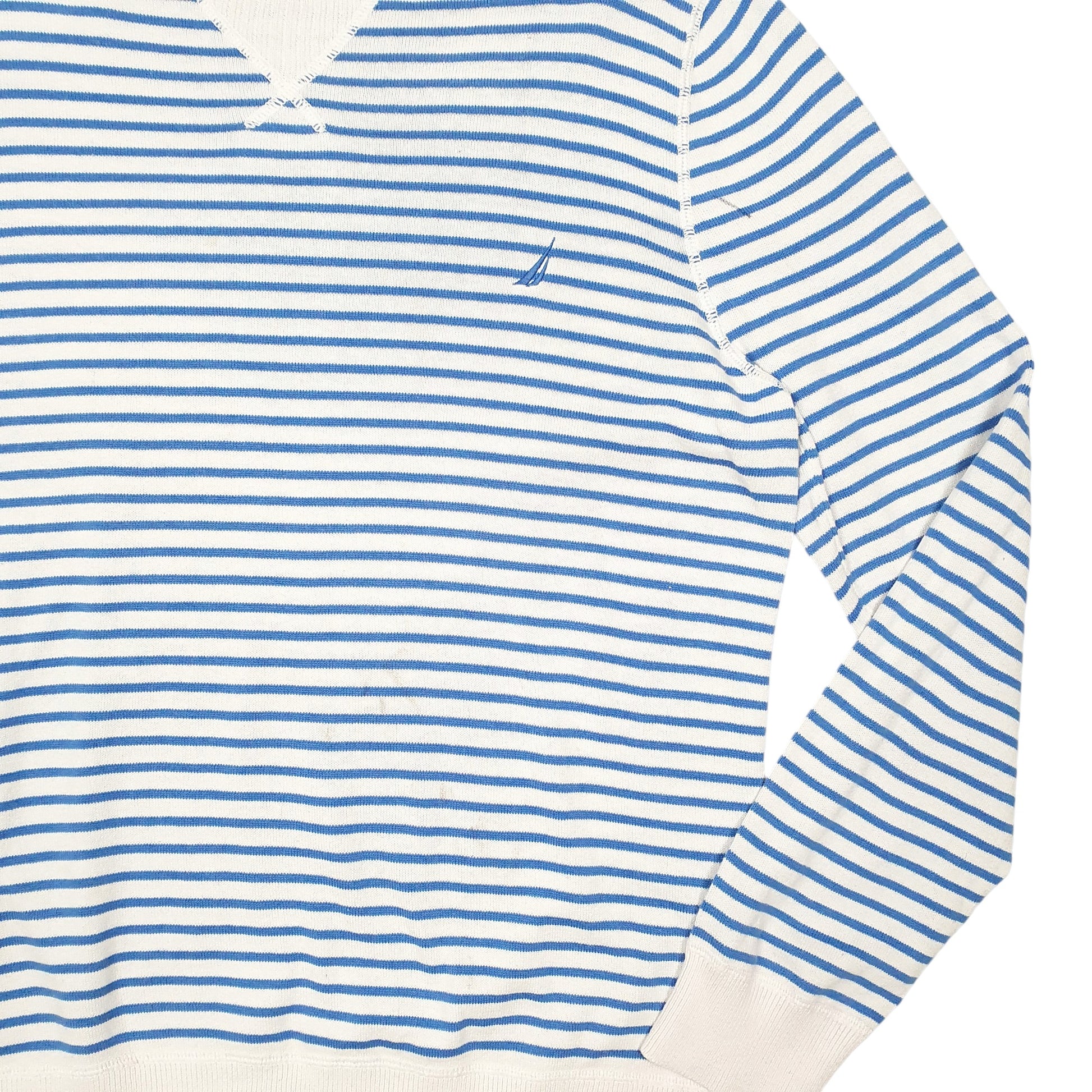 Mens Blue Nautica Knit Striped Sweater Crewneck Jumper