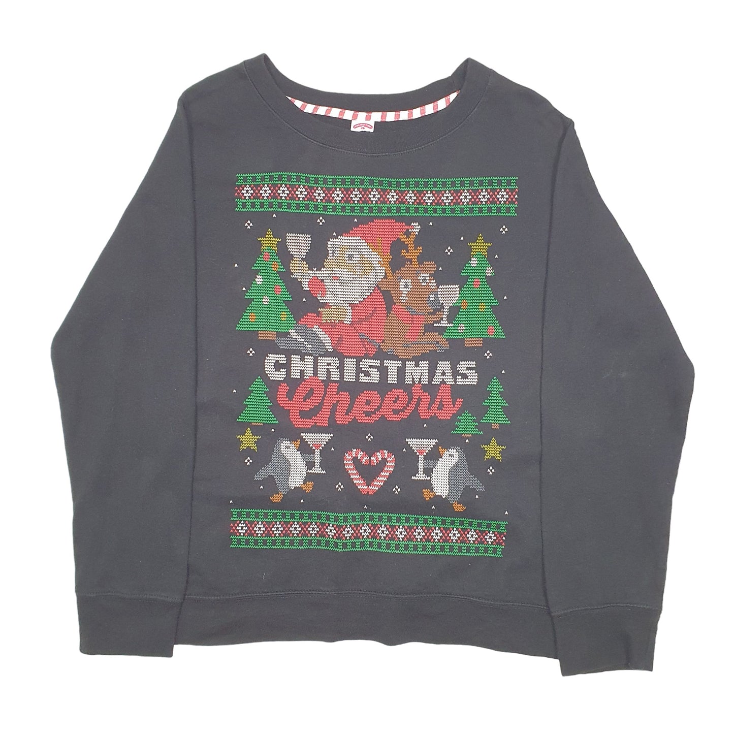 Womens Black Holiday Time Festive Christmas Chreers Santa Crewneck Jumper