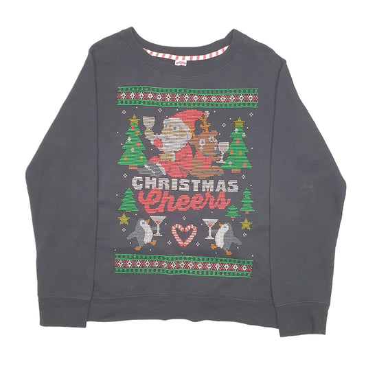 Womens Black Holiday Time Festive Christmas Chreers Santa Crewneck Jumper
