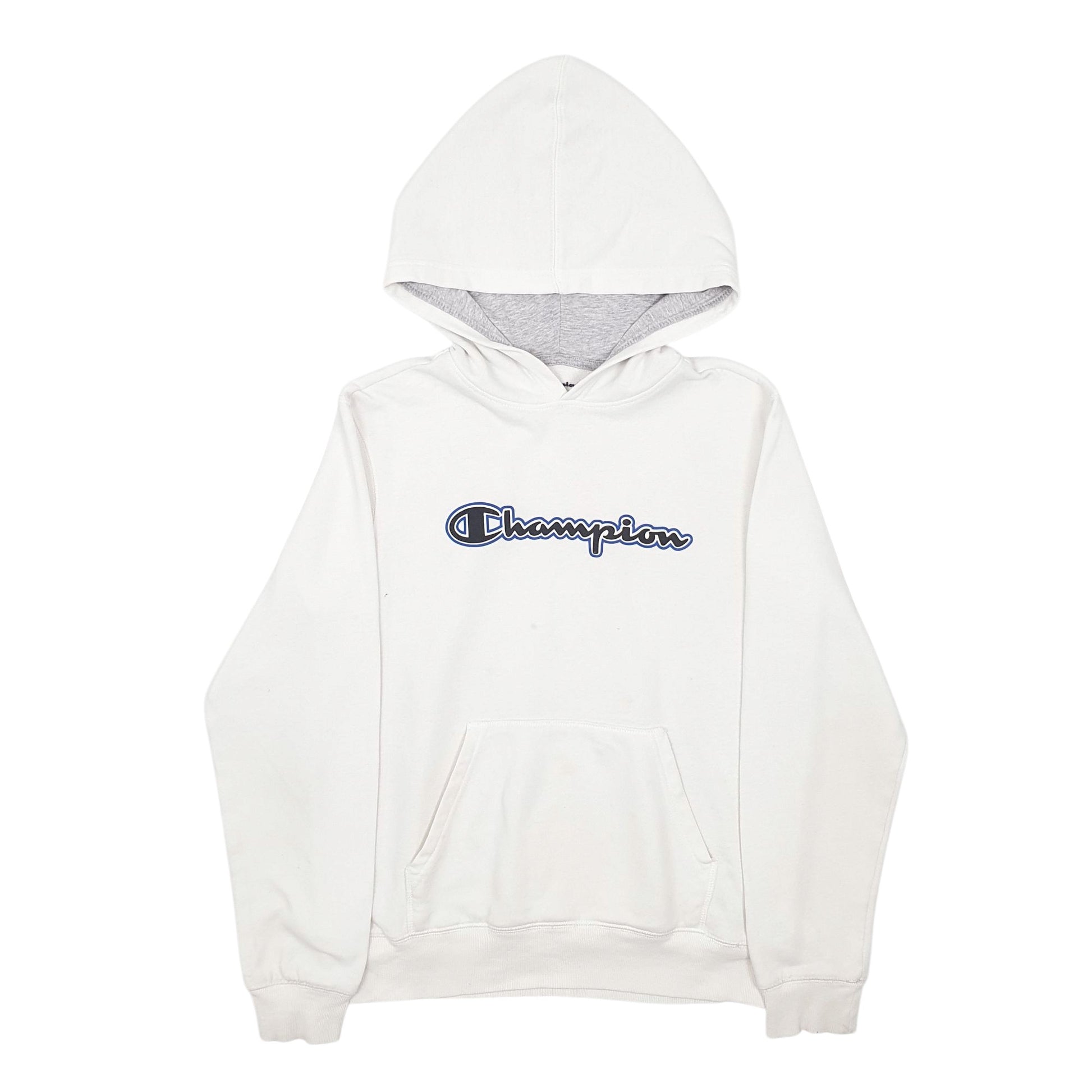 Mens White Champion Spellout Hoodie Jumper