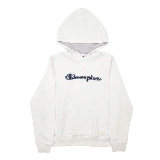 Mens White Champion Spellout Hoodie Jumper