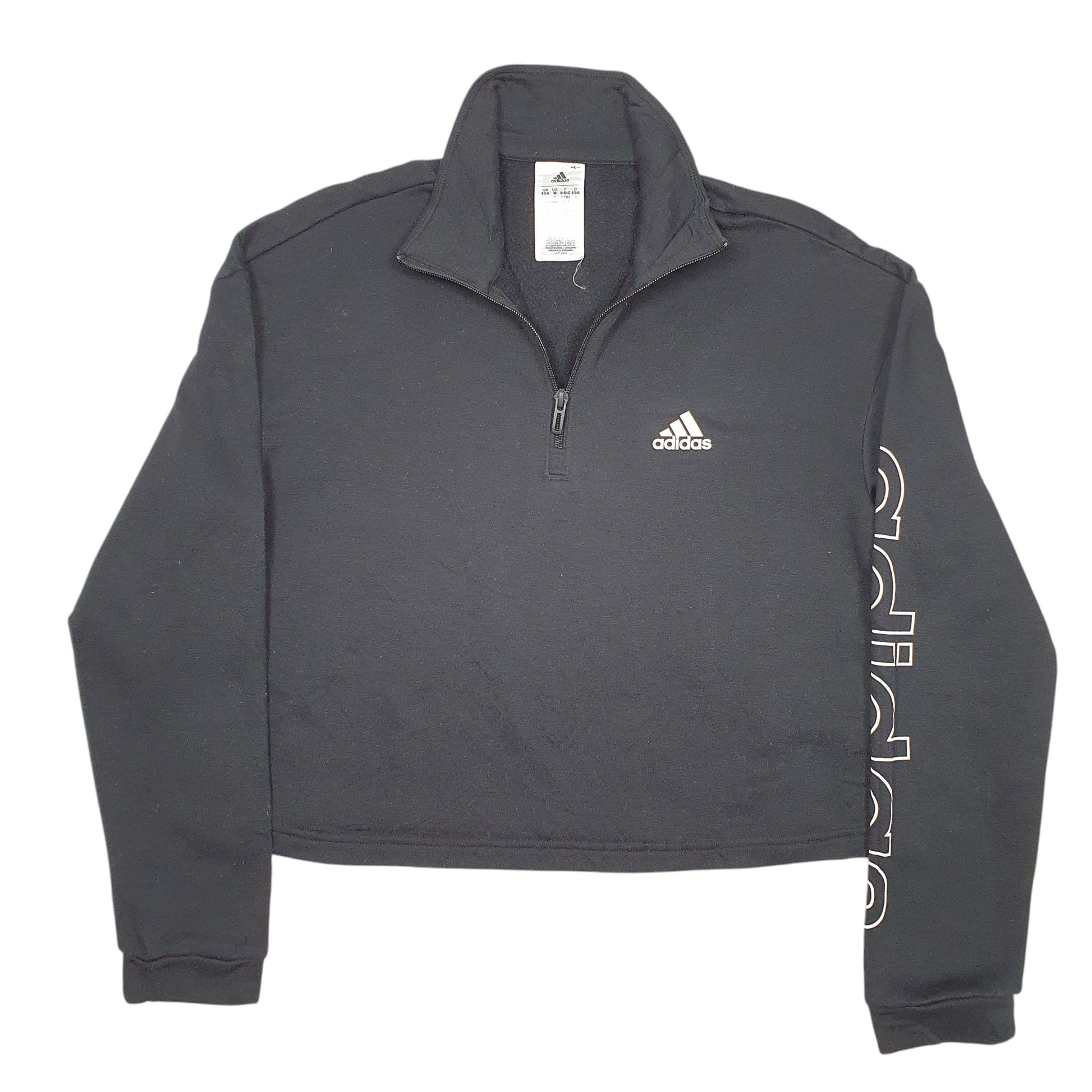 Womens Black Adidas Cropped Short Workout Gym Quarter Zip Jumper