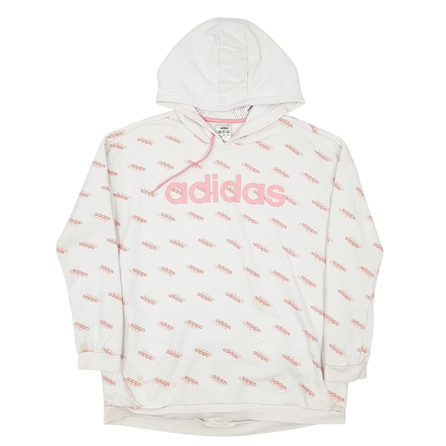 Mens White Adidas Spellout Hoodie Jumper