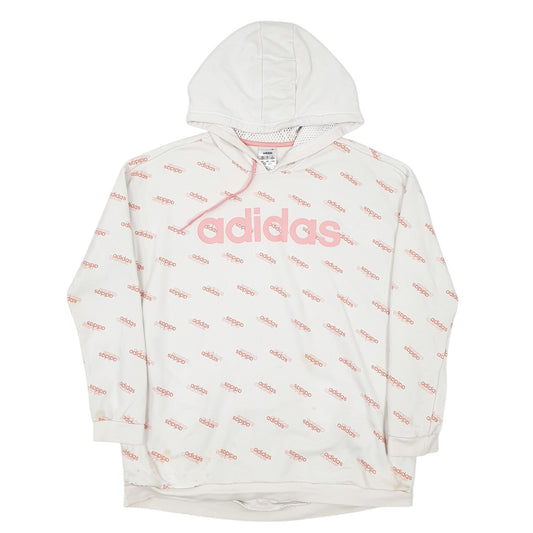 Mens White Adidas Spellout Hoodie Jumper