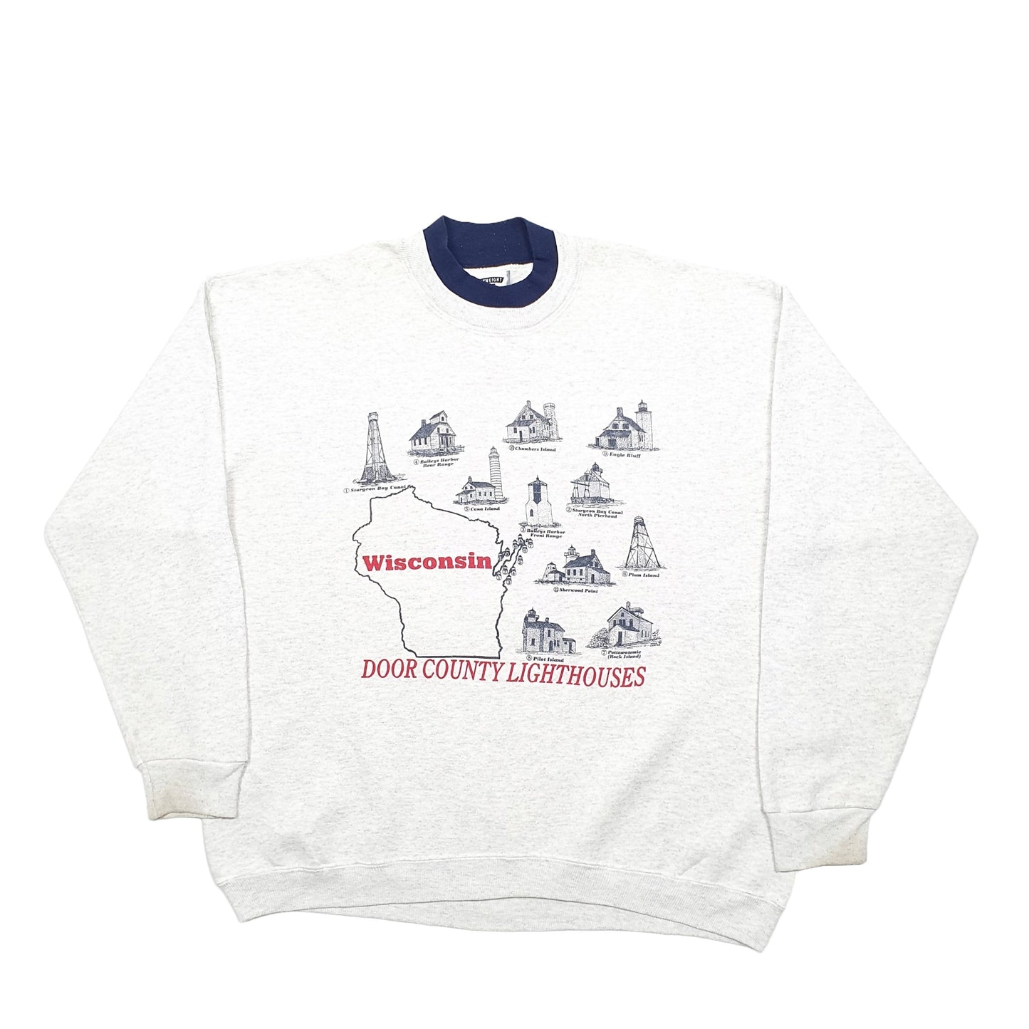 Mens Grey Lee Lighthouses Heavyweight Made In USA Vintage Crewneck Jumper